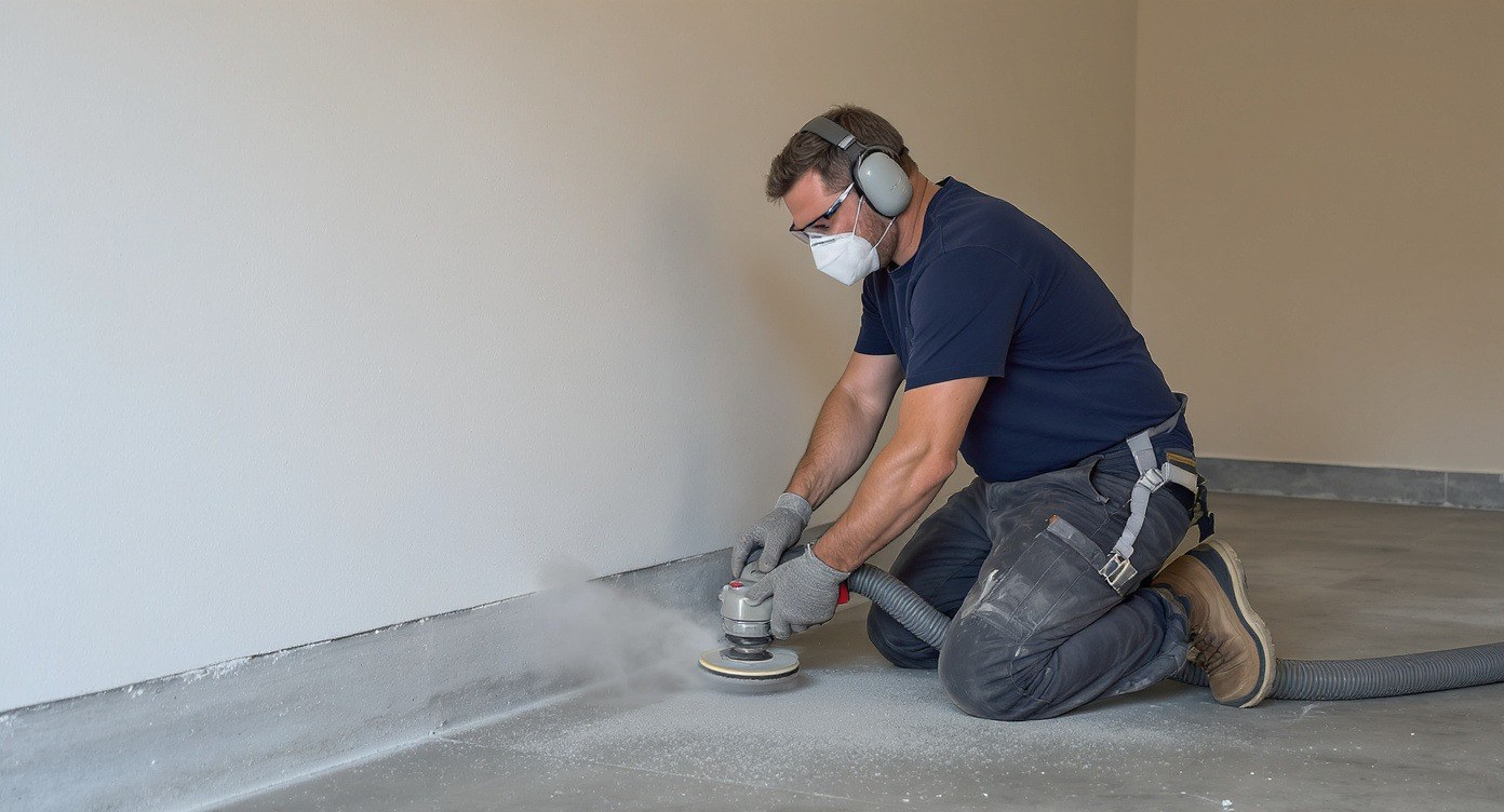 Floor prep underway - diamond grinding a concrete slab
