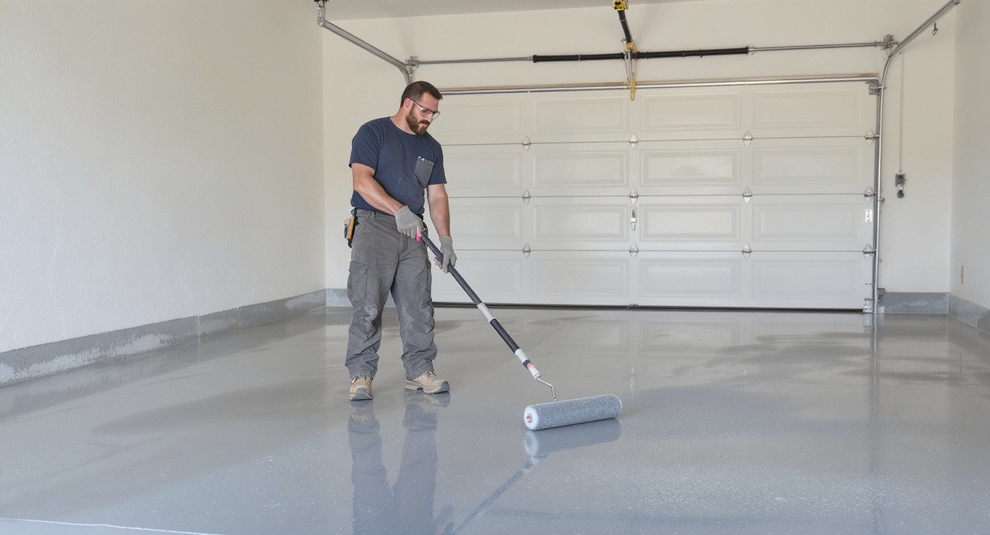 Garage floor before and after epoxy coating