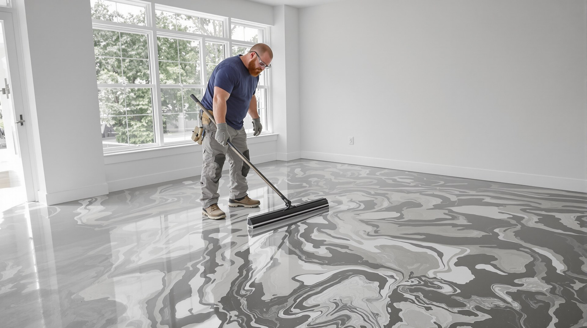 Decorative metallic epoxy floor finished by Lodestone Flooring & Epoxy Coat Pro in Grand Rapids